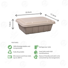 Load image into Gallery viewer, Bagasse Eco Rectangle Deep w/ Lid (1500ml)