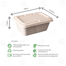 Load image into Gallery viewer, Bagasse Eco Rectangle Deep w/ Lid (1000ml)