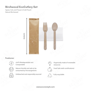 Birchwood Eco Cutlery Set in Kraft Pouch